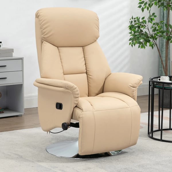 Relaxstol, liggfunktion, konstläder, fotstöd, upp till 150 kg, 78 x 80 x 109 cm, beige