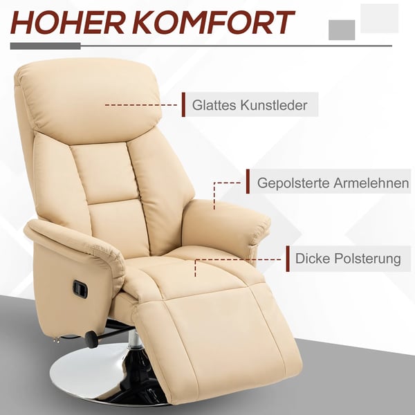 Relaxstol, liggfunktion, konstläder, fotstöd, upp till 150 kg, 78 x 80 x 109 cm, beige