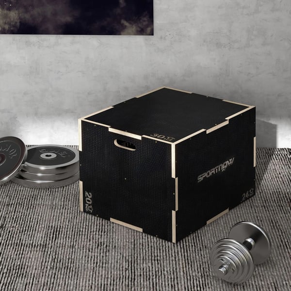 Sprungbox, 3 i 1 Plyo Box Trä, Plyometrisk plattform för hemmet, gymmet, svart