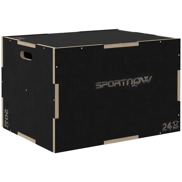 Springboks, 3 i 1 Plyo Box Træ med Håndtag, Plyometrisk Platform til Hjemmet, Fitnesscenter, Sort