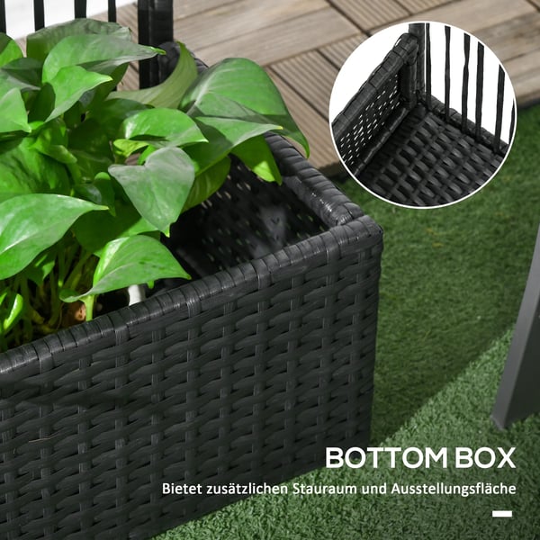 Blomsterlåda med Spaljé i PE-Rattan och Stål, Svart, 103x103x29 cm