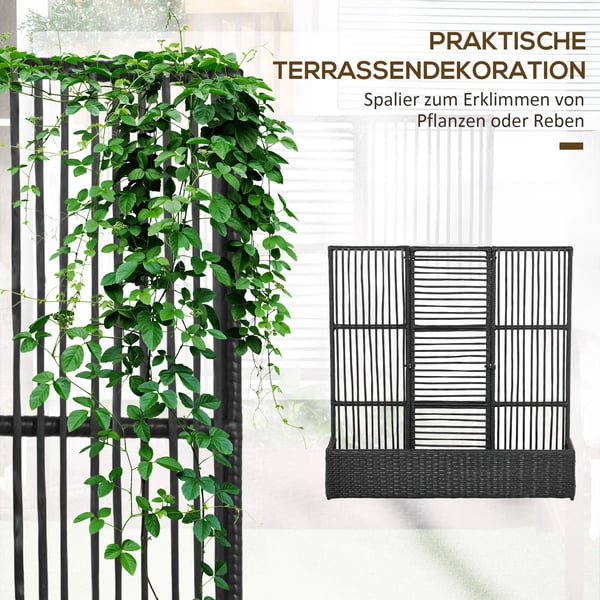 Blomsterlåda med Spaljé i PE-Rattan och Stål, Svart, 103x103x29 cm