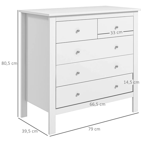 Byrå med 5 lådor, vit, träkomposit, 79x39,5x80,5cm