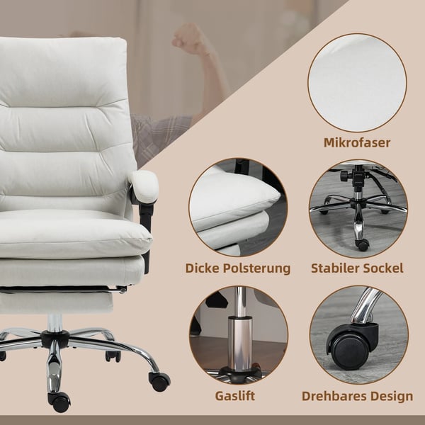 Ergonomisk Kontorsstol med Massagefunktion, Fotstöd och Värme - Krämvit Polyester/Stål