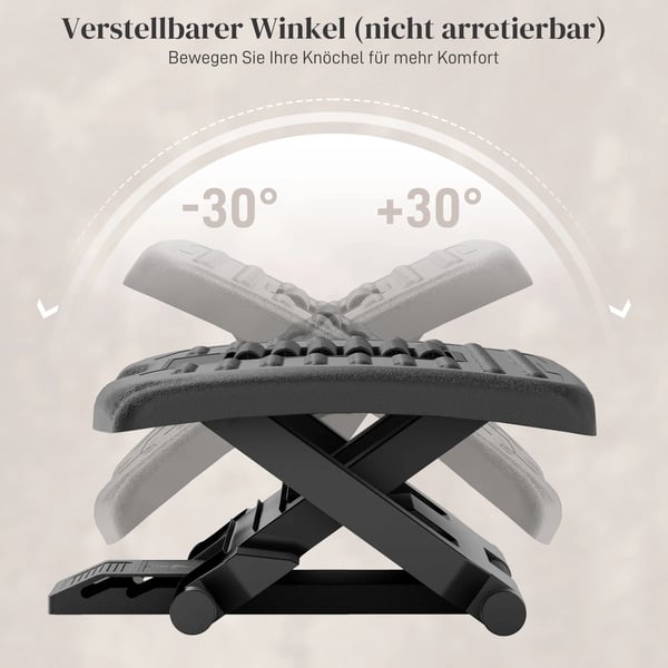 Fotstöd Skrivbord, Justerbart Ergonomiskt Fotstöd med Massagefunktion, Halkfritt ABS, Svart