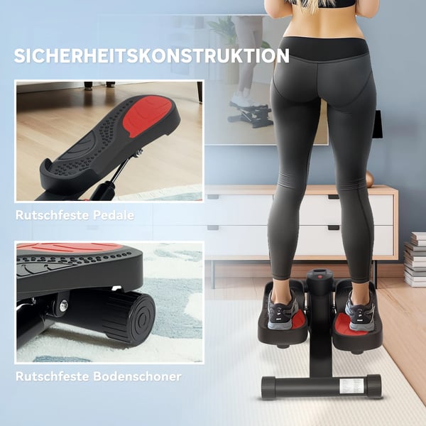 Mini-Stepper Sort - Kompakt hjemmetræner med LCD-display og hydraulik for ben- og konditionstræning op til 100 kg