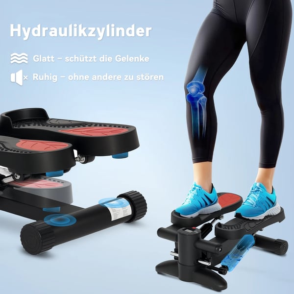 Mini-Stepper Sort - Kompakt hjemmetræner med LCD-display og hydraulik for ben- og konditionstræning op til 100 kg