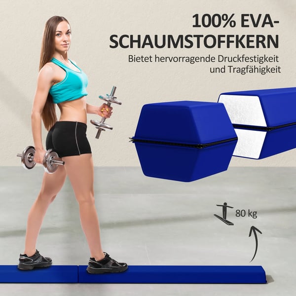Foldbar Balancebjælke 236 cm Blå - Børnegymnastik og Træning, Max 80 kg