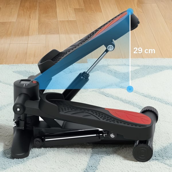 Mini-Stepper Sort - Kompakt hjemmetræner med LCD-display og hydraulik for ben- og konditionstræning op til 100 kg