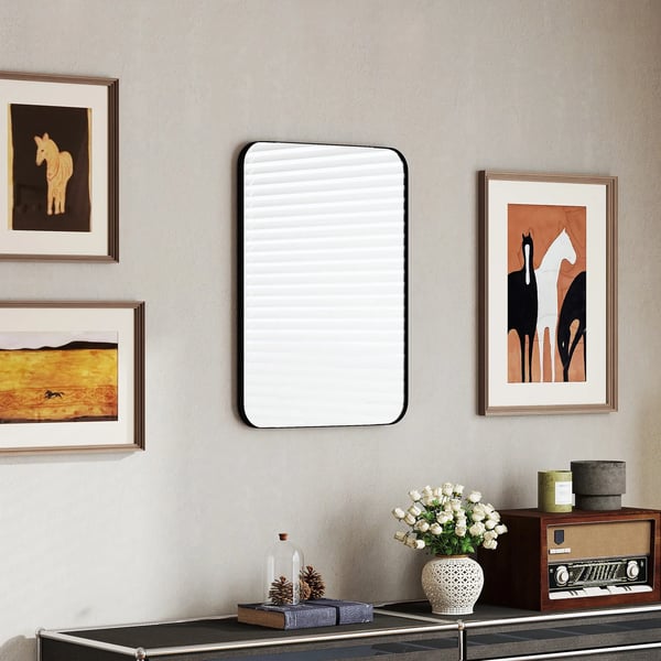 Badrumsspegel Svart Metallram Glas 50x70 cm Splitterskyddad