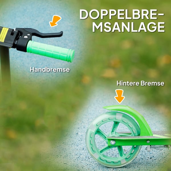 Barnsparkcykel Hopfällbar med Justerbar Styrhöjd, Lysande Hjul och Handbroms, Grön