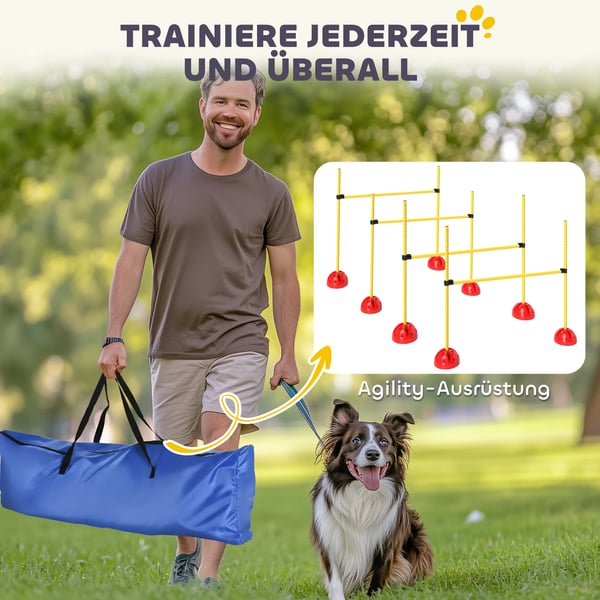 Hund Agility Set 5 delar - Hopphinder för hundträning, höjdjusterbart, med väska, gul/orange, plast