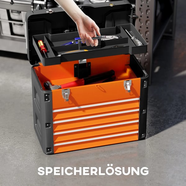 Værktøjskasse - Orange Kunststoff med 4 Skuffer og Opbevaring, 49,7x25,3x40,7 cm