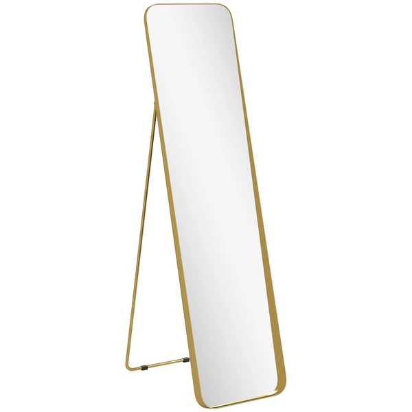 Helkropsspejl 160x40 cm, fritstående/vægspejl, metalramme, brudsikkert glas, guld