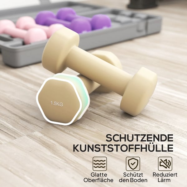 Vægtstangssæt 6-delt Sæt Håndvægte m. Kuffert Rosa+Lilla+Kaffe (0,5 kg, 1 kg, 1,5 kg) Justerbar til Hjemmet Fitnesscenter - Kunststoff