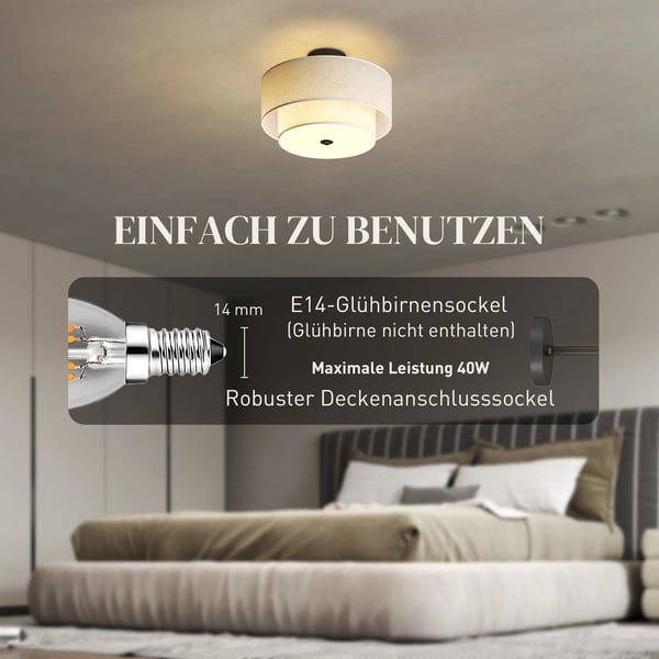 Taklampa, Hängande lampa med dubbla skärmar i linnelook, krämfärgad