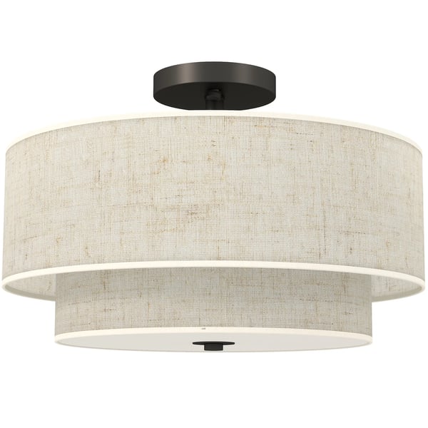 Taklampa, Hängande lampa med dubbla skärmar i linnelook, krämfärgad