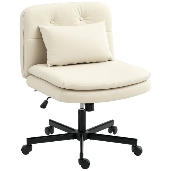 Kontorsstol i Beige Konstläder med Hjul och Extra Kudde - Höjdjusterbar & Rullbar