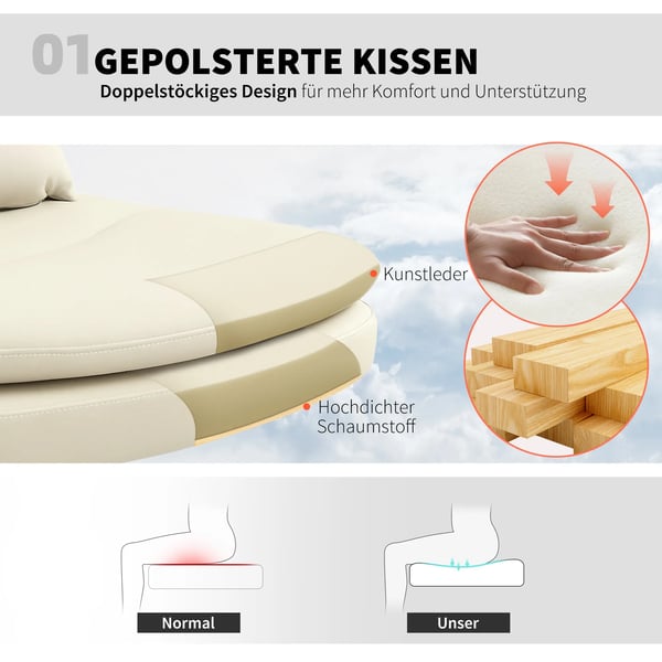 Kontorstol Beige Kunstlæder PU, Højdejusterbar, Drejelig, Med Hjul og Ekstra Pude