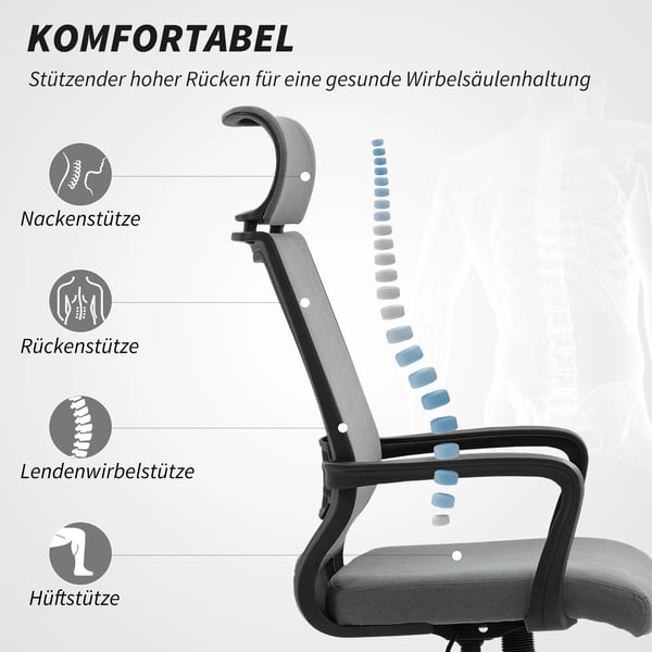 Ergonomisk Kontorsstol, Skrivebordsstol med Höjdjustering, Dunkelgrå, Polyester