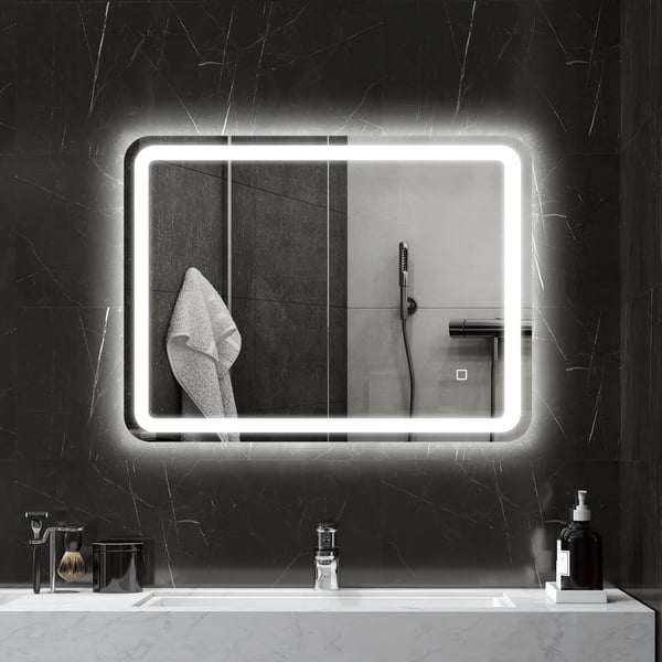 Badspegel, 60 x 80 cm LED-spegel med peksensor, minnesfunktion, väggspegel imfri med 3 ljusfärger, silver