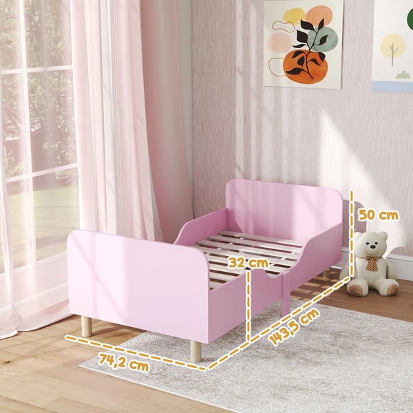 Juniorsäng, Trä & MDF, Rosa, med Sidostöd, 140x70cm