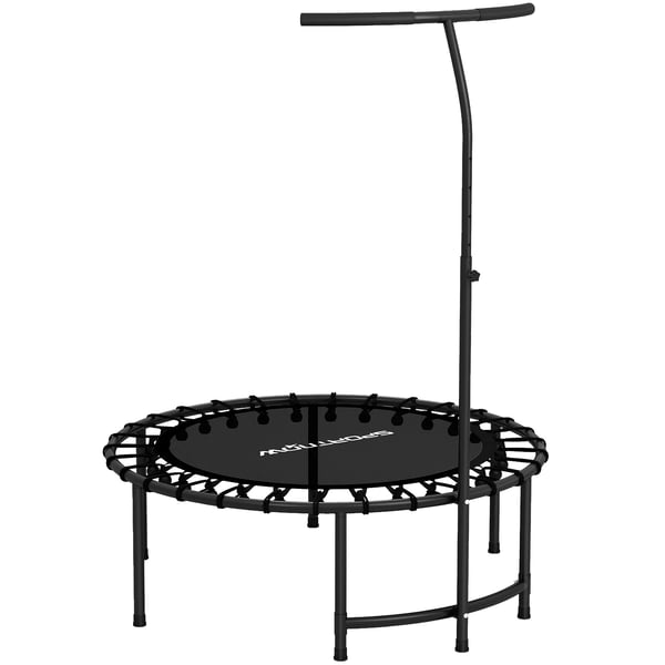 Tränings-Trampolin, Justerbart Handtag, Svart, Fitness Rebounder för Hemmaträning