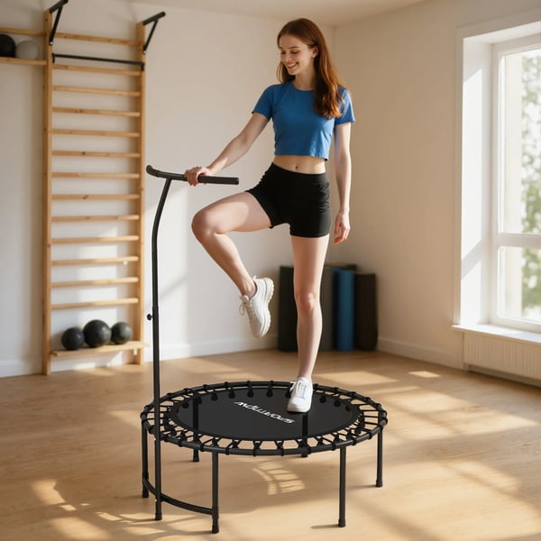 Kuntotrampoliini säädettävällä T-kahvalla, 102 cm, Musta