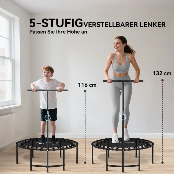 Kuntotrampoliini säädettävällä T-kahvalla, 102 cm, Musta