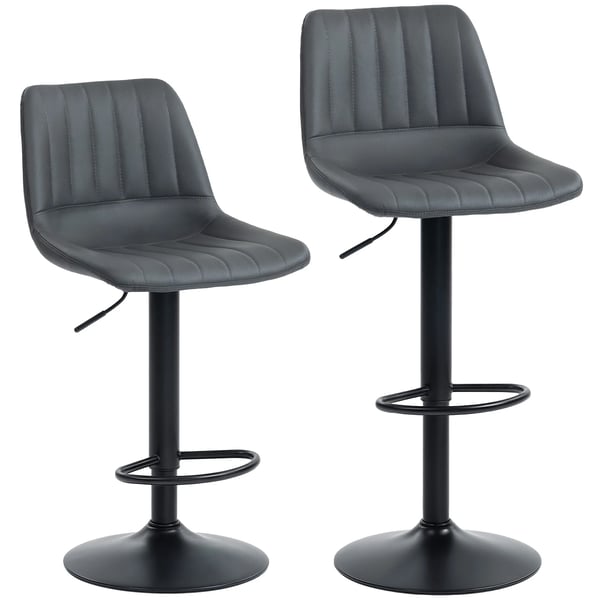 2-pack barstolar i mörkgrått konstläder/stål, retrodesign, justerbar höjd