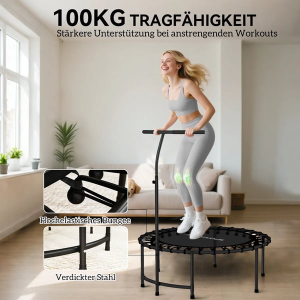 Kuntotrampoliini säädettävällä T-kahvalla, 102 cm, Musta