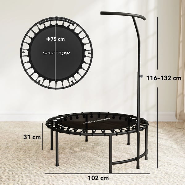 Kuntotrampoliini säädettävällä T-kahvalla, 102 cm, Musta