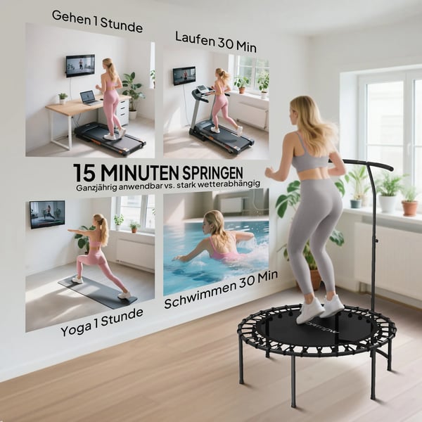 Kuntotrampoliini säädettävällä T-kahvalla, 102 cm, Musta