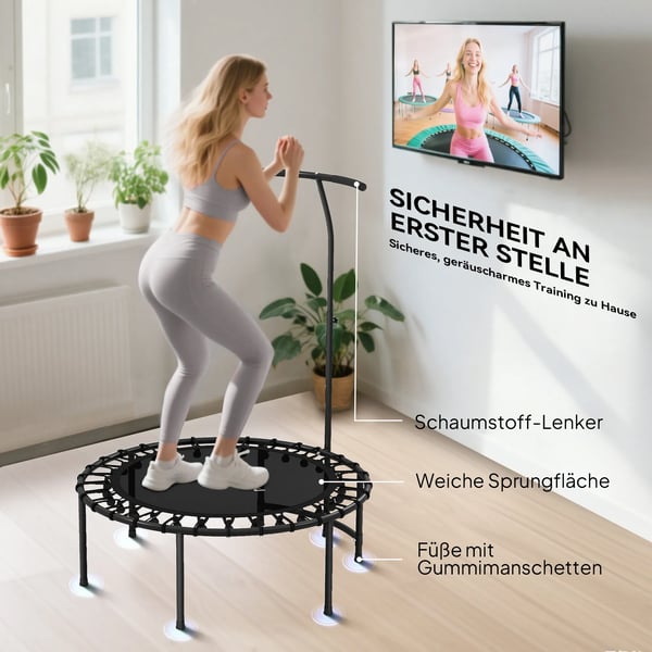 Kuntotrampoliini säädettävällä T-kahvalla, 102 cm, Musta