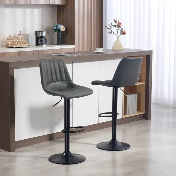 2-pack barstolar i mörkgrått konstläder/stål, retrodesign, justerbar höjd