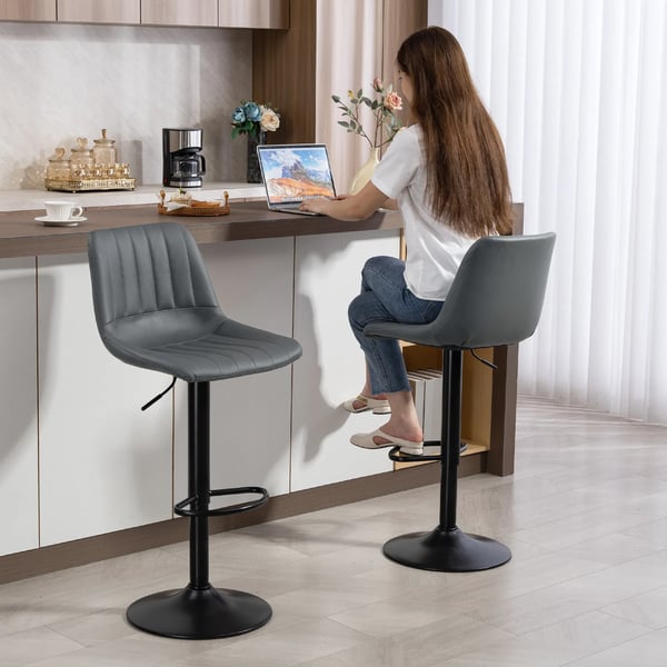 2-pack barstolar i mörkgrått konstläder/stål, retrodesign, justerbar höjd