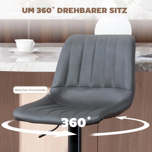 2-pack barstolar i mörkgrått konstläder/stål, retrodesign, justerbar höjd