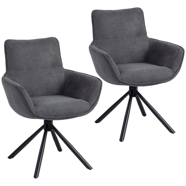 2-pack Matstolar med Svängfunktion, Mjukstoppade, Armstöd, Metallben, Mörkgrå