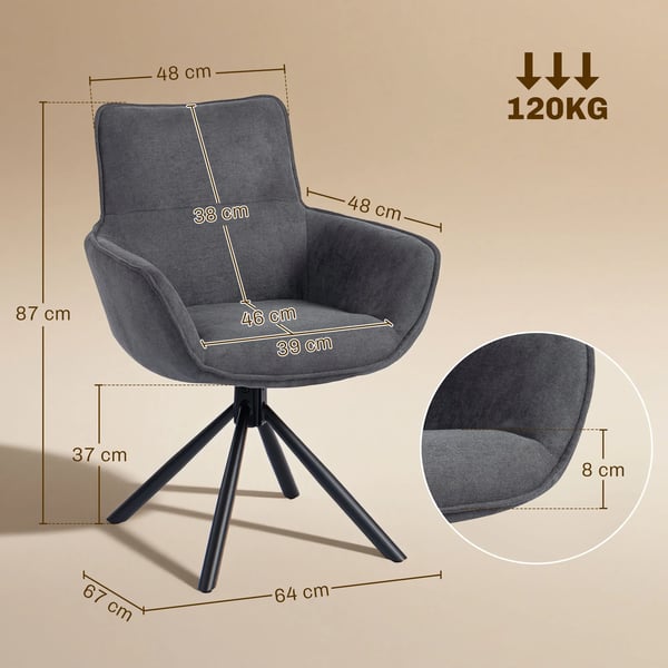 2-pack Matstolar med Svängfunktion, Mjukstoppade, Armstöd, Metallben, Mörkgrå