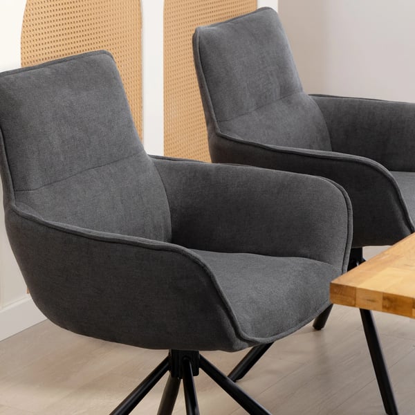 2-pack Matstolar med Svängfunktion, Mjukstoppade, Armstöd, Metallben, Mörkgrå