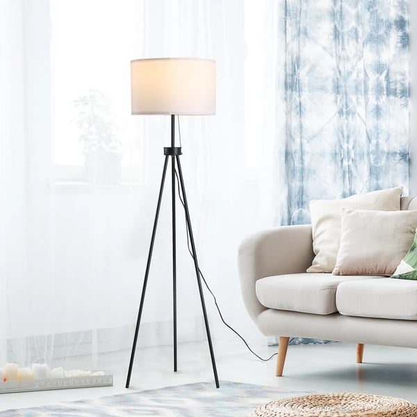Golvlampa med Stativ i Metall & Polyester, Svart/Vit, E27 Fassning, 37x37x152cm