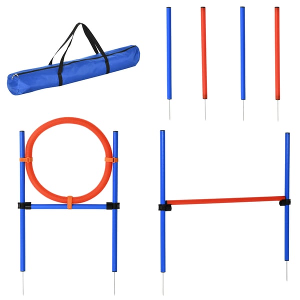 Koiran Agility-harjoittelusetti - Esterata, Slalom, Hyppyrengas - PE-muovia - Punainen/Sininen - Sis. kantolaukku