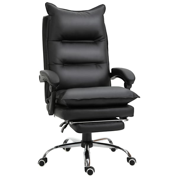 Kontorsstol/Skrivbordsstol med Fotstöd, Höjdjusterbar, Konstläder, Svart, 66x72x122-130cm