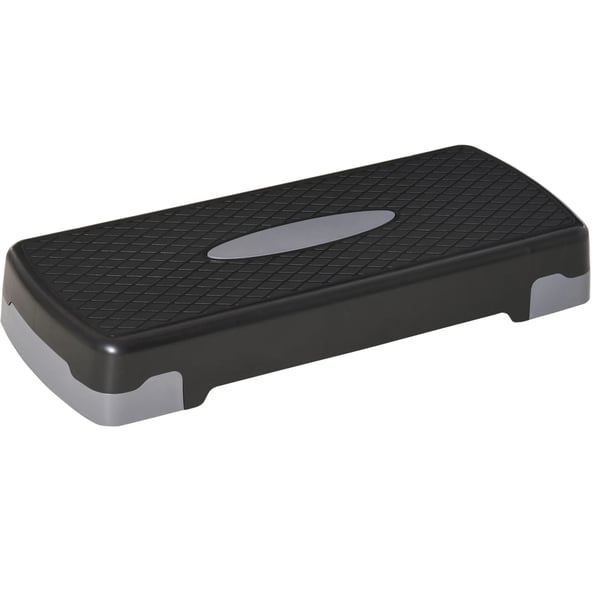 Aerobic Stepp, Hfhdjusterbar 10/15 cm, Steplåda för Träning, Svart/Grå, 68x29x15 cm