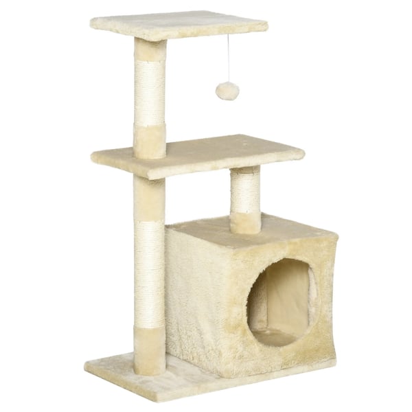 kradsetræ til katte i beige med sisal og plys, 50x30x80 cm