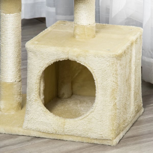 kradsetræ til katte i beige med sisal og plys, 50x30x80 cm