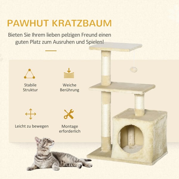 kradsetræ til katte i beige med sisal og plys, 50x30x80 cm