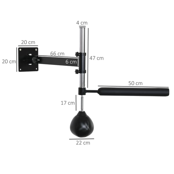 Bokses2t med Speedball, Vfgmontering, Foldbar, Refleksstang, Justerbar Hejde, 360° Sving, Sort Kunstleder