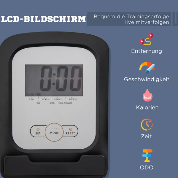 Liggecykel Træningscykel med LCD, 8-trins justerbar magnetisk modstand, stål & ABS, grå/sort/sølv