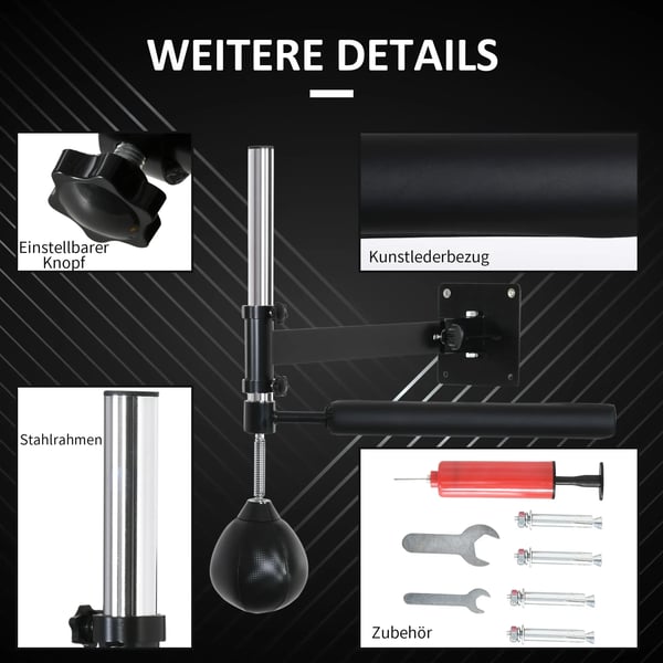 Bokses2t med Speedball, Vfgmontering, Foldbar, Refleksstang, Justerbar Hejde, 360° Sving, Sort Kunstleder